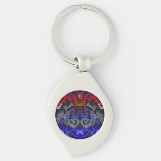 Polyamory Dragon Damask in Poly Pride Flag Colours Key Ring (Front)
