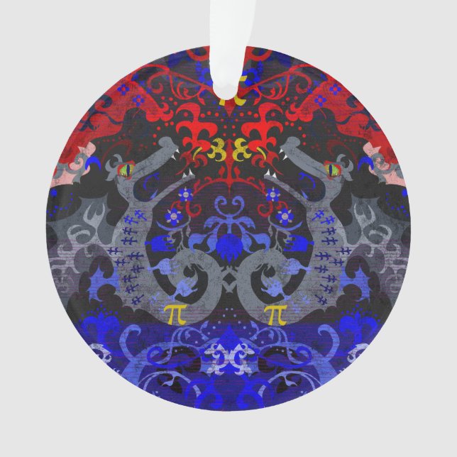 Polyamory Dragon Damask in Poly Pride Flag Colours Ornament (Front)