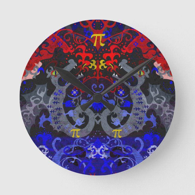 Polyamory Dragon Damask in Poly Pride Flag Colours Round Clock (Front)