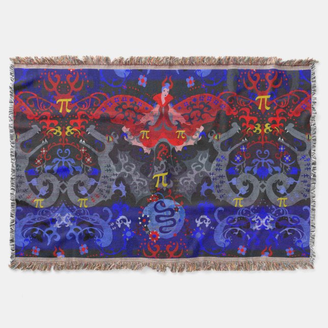 Polyamory Dragon Damask in Poly Pride Flag Colours Throw Blanket (Front)