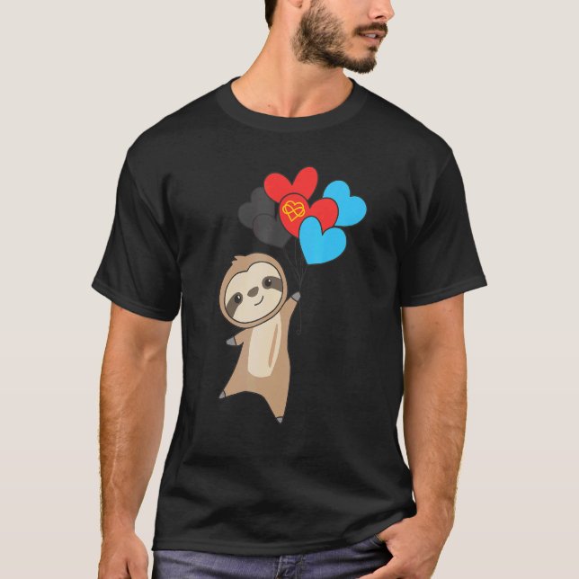 Polyamory Flag Pride Lgbtq Balloon Heart Sloth T-Shirt (Front)