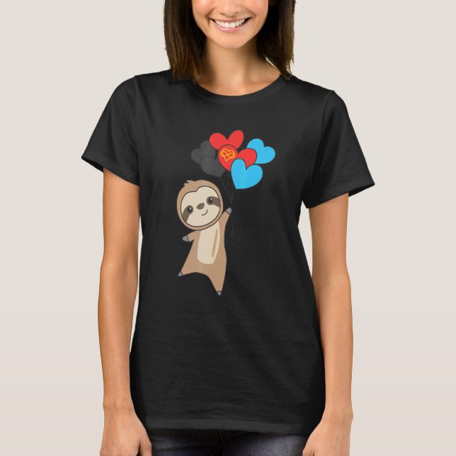 Polyamory Flag Pride Lgbtq Balloon Heart Sloth T-Shirt (Front)