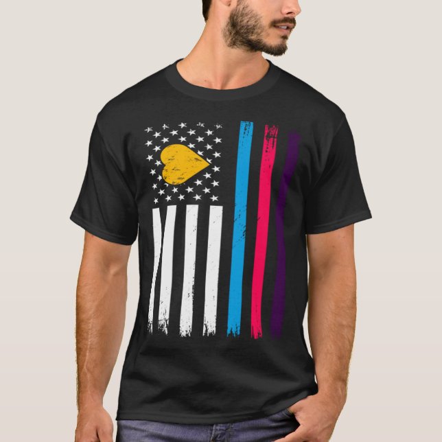 Polyamory New Pride USA Flag  Polyamorous Throuple T-Shirt (Front)
