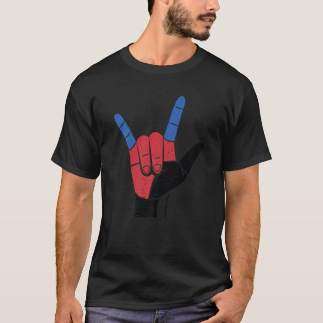 Polyamory Pride Flag Hand Sign Polyamorous   T-Shirt (Front)