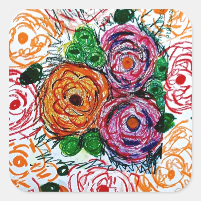Polychromatic Flowers Square Sticker (Front)