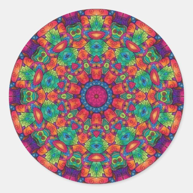 Polychrome Maze Mandala Classic Round Sticker (Front)