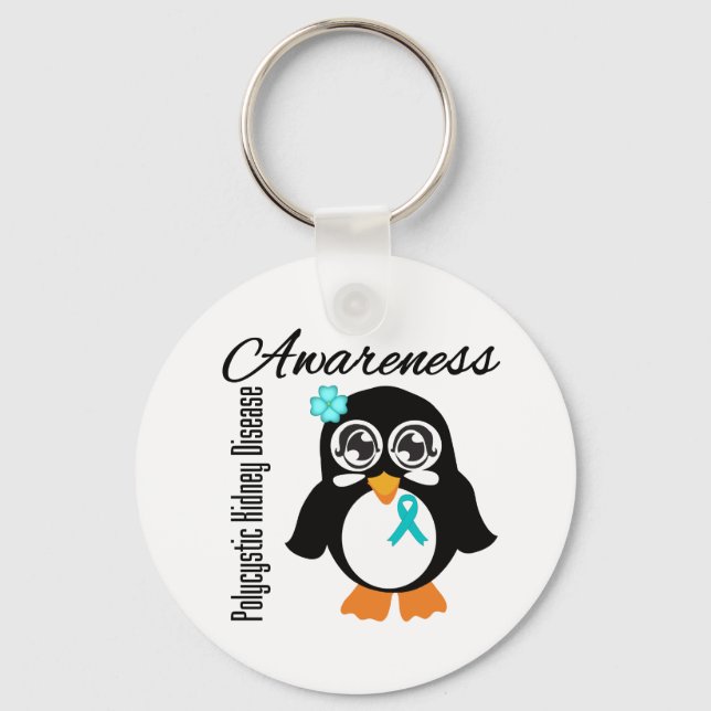 Polycystic Kidney Disease Awareness Penguin Key Ring (Front)