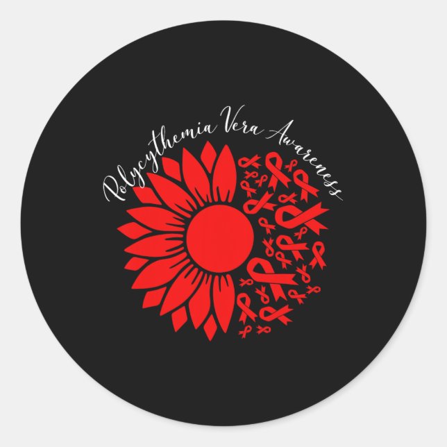 Polycythemia Vera Awareness Red Sunflower Mpn Bloo Classic Round Sticker (Front)