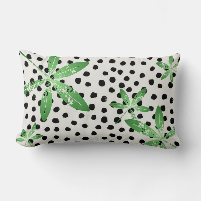 Polyester Throw Pillow, Polka Dot/Green Leaf Lumbar Cushion (Front)