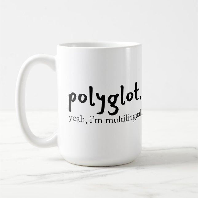 Polyglot Multilingual Customisable Coding Language Coffee Mug (Left)