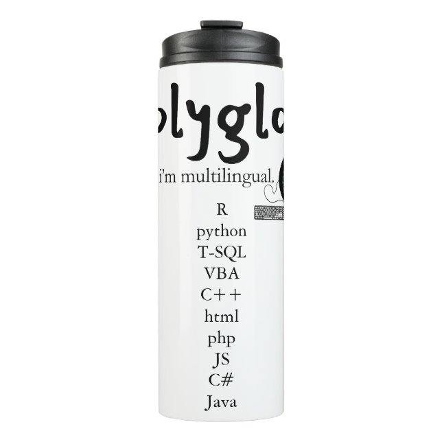 Polyglot Multilingual Customisable (Women in Tech) Thermal Tumbler (Front)