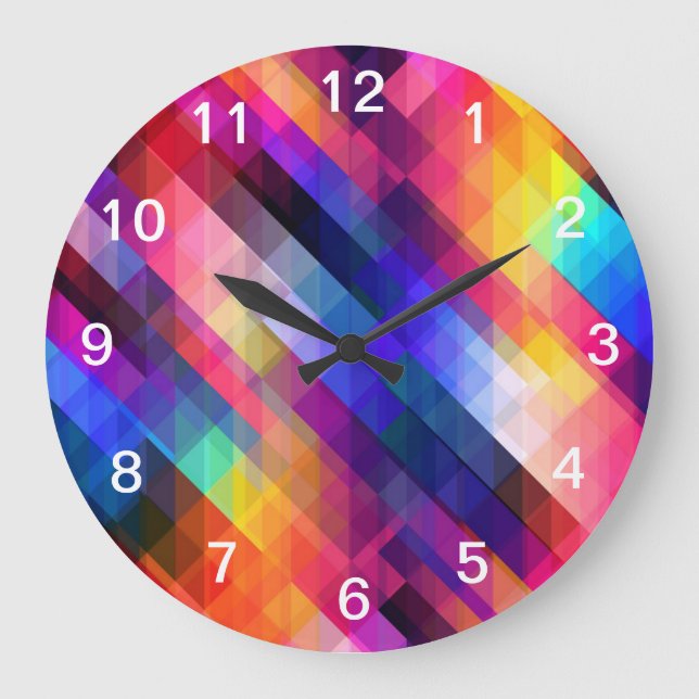Polygon abstract colourful pattern large clock (Front)