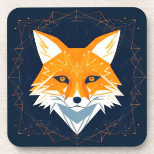 Polygon Fox Illustration with Celestial Ornament Coaster