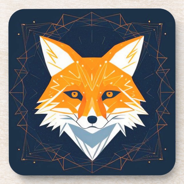 Polygon Fox Illustration with Celestial Ornament Coaster (Front)