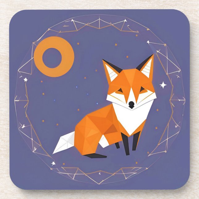 Polygon Fox Illustration with Celestial Ornament Coaster (Front)