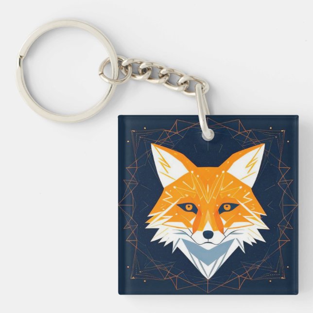 Polygon Fox Illustration with Celestial Ornament Key Ring (Front)