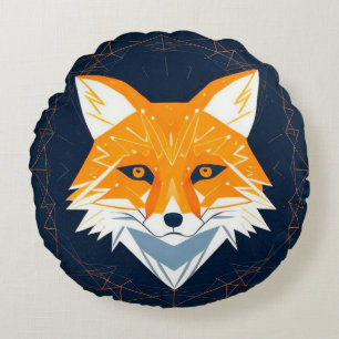 Polygon Fox Illustration with Celestial Ornament Round Cushion