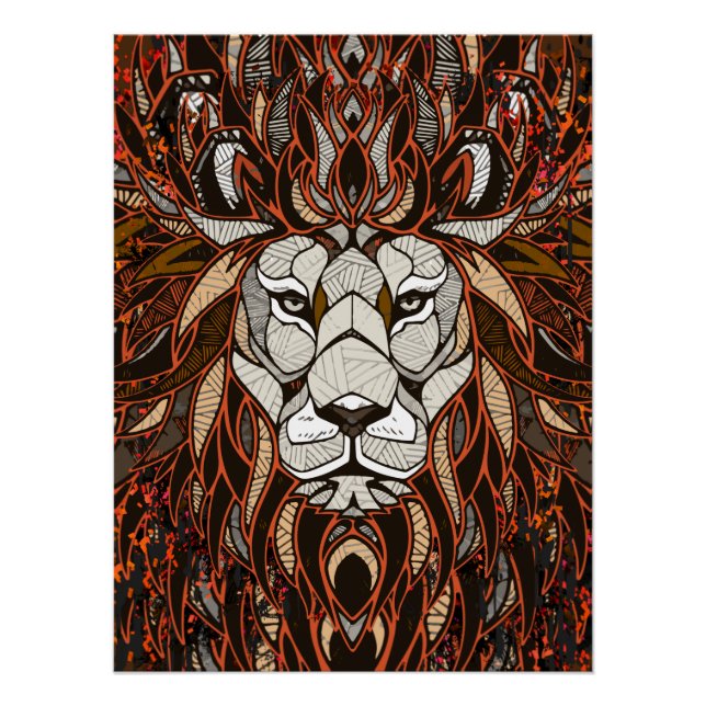 Polygon Lion Poster Glossy - Colourful Art Drawing (Front)