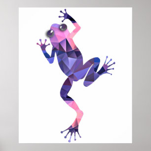 Polygon Mosaic Climbing Frog Pink & Purple Poster