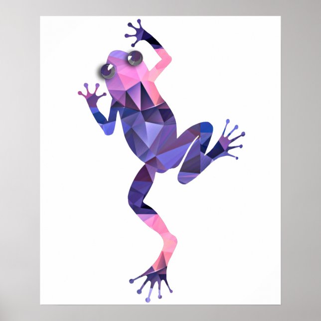 Polygon Mosaic Climbing Frog Pink & Purple Poster (Front)