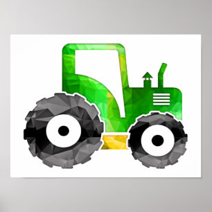 Polygon Mosaic Green & Yellow Tractor Poster