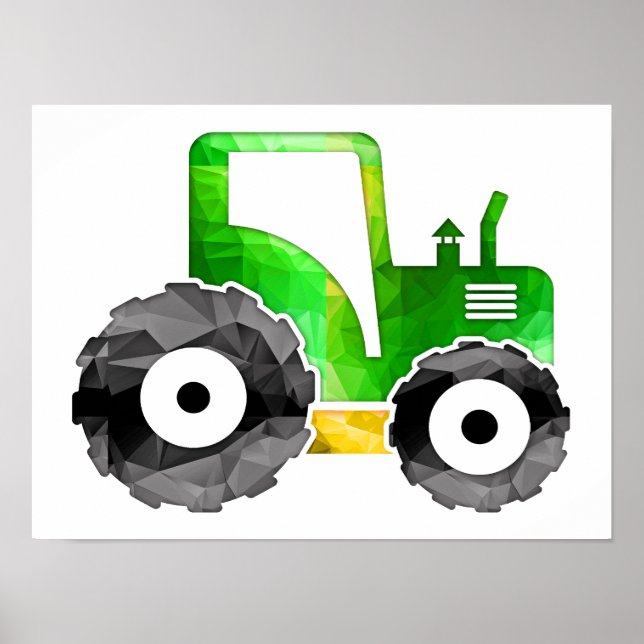 Polygon Mosaic Green & Yellow Tractor Poster (Front)