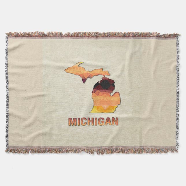 Polygon Mosaic Parchment Map MICHIGAN Throw Blanket (Front)