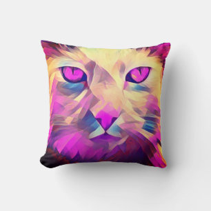 Polygon Pink Cute Cat Face Throw Pillow