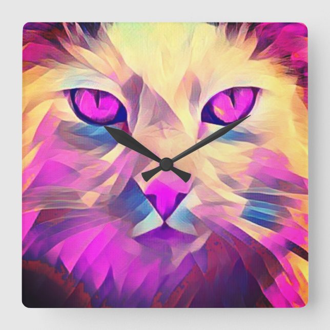 Polygon Pink Cute Cat Face Wall Clock (Front)