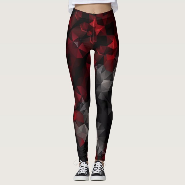 Polygonal , black and red leggings (Front)