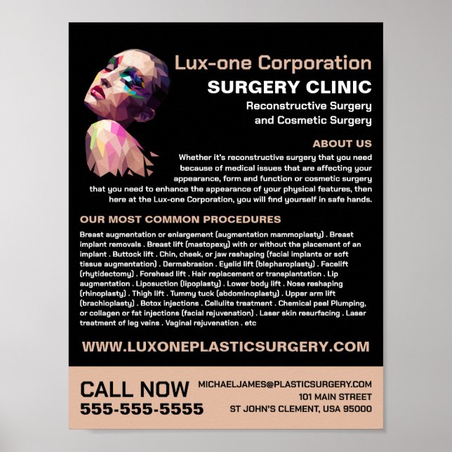 Polygonal Design, Plastic Surgeon, Plastic Surgery Poster (Front)