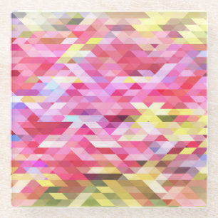 Polygonal digital, pink abstract vintage. glass coaster