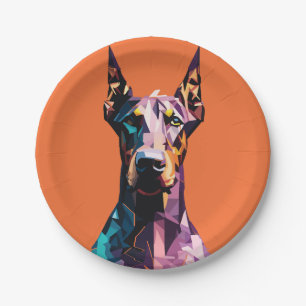 Polygonal Doberman Portrait Paper Plate