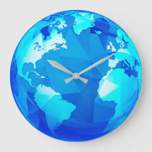 Polygonal Earth Globe World Map Round Wall Clock