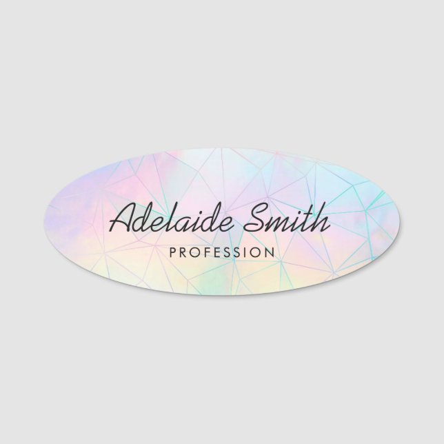polygonal geometric FAUX holographic Name Tag (Front)
