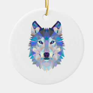Polygonal geometric wolf head ceramic ornament