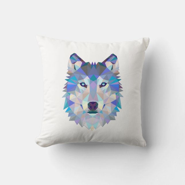 Polygonal geometric wolf head cushion (Front)