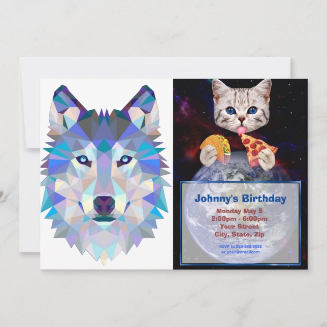 Polygonal geometric wolf head invitation (Front)