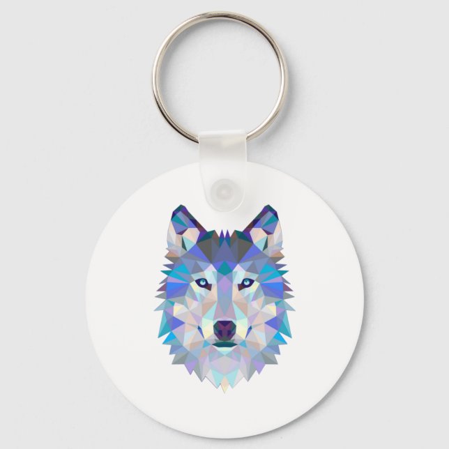 Polygonal geometric wolf head key ring (Front)