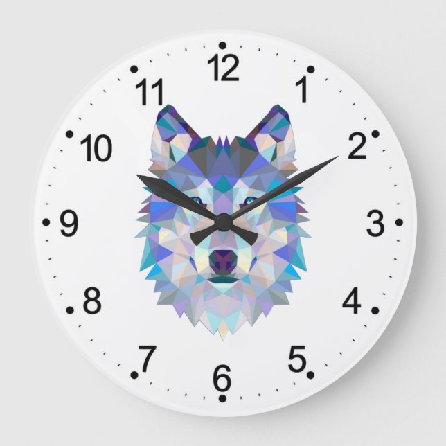 Polygonal geometric wolf head large clock (Front)