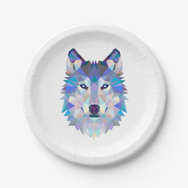 Polygonal geometric wolf head paper plate (Front)