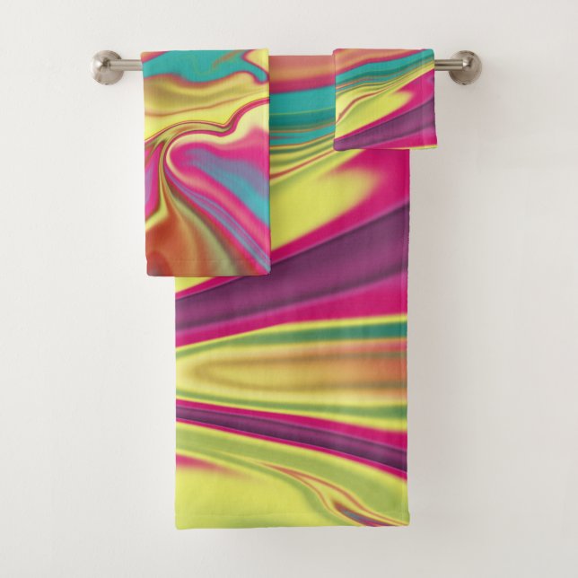 Polygonal geometrical triangles bright colourful c bath towel set (Insitu)