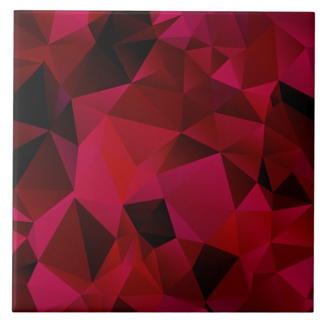 Polygonal geometrical triangles red print ceramic tile (Front)
