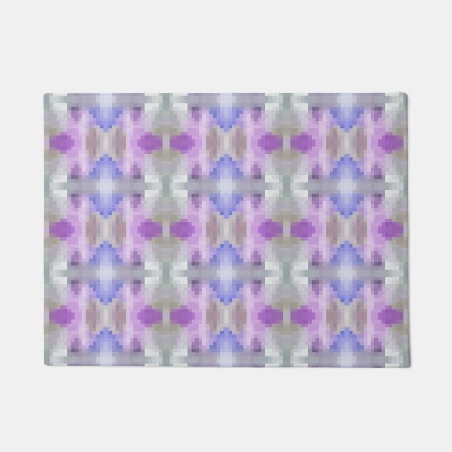 Polygonal geometrical violet purple blue pixel squ doormat (Front)