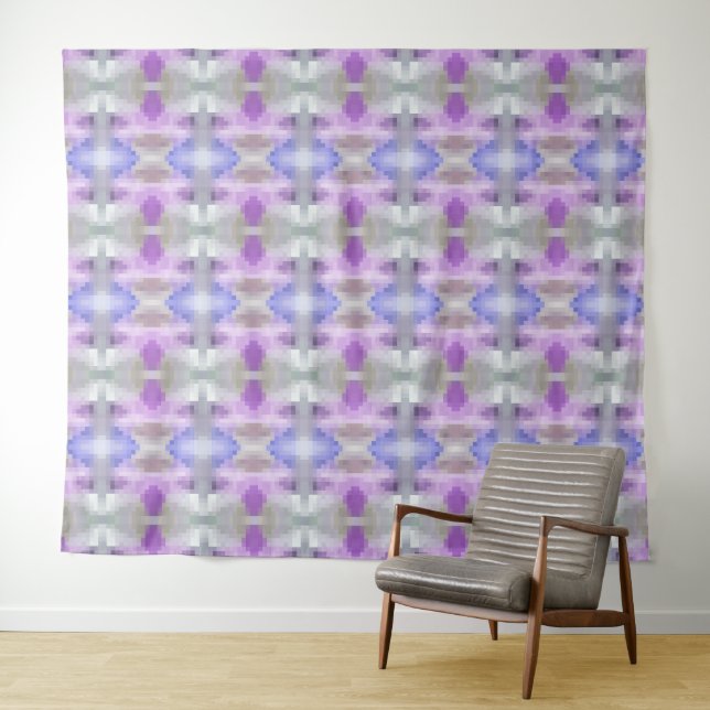 Polygonal geometrical violet purple blue pixel squ tapestry (In Situ (Horizontal))