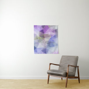 Polygonal geometrical violet purple blue pixel squ tapestry