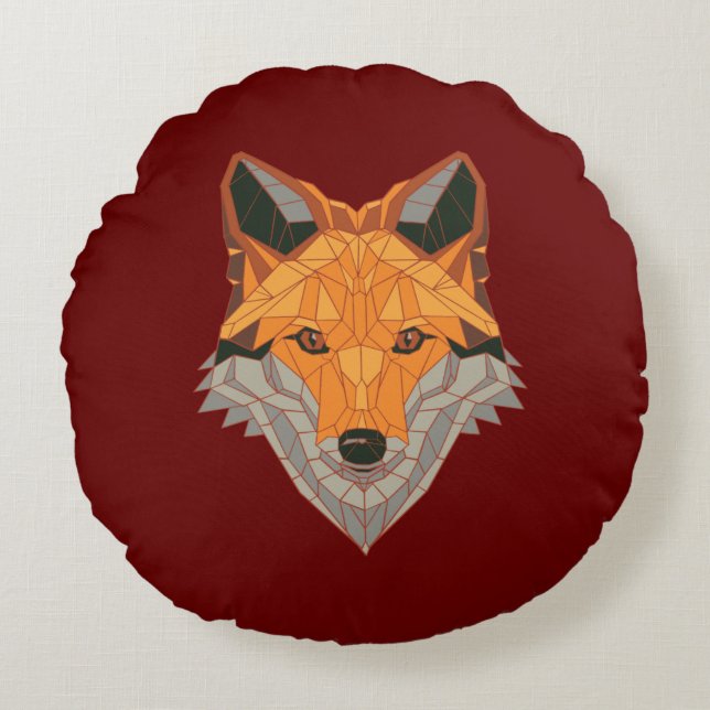 Polygonal Orange Fox Head Animal Design Round Cushion (Front)