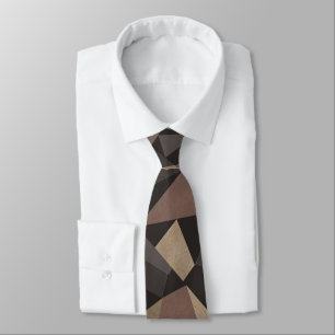 Polygonal triangles geometrical print brown beige tie