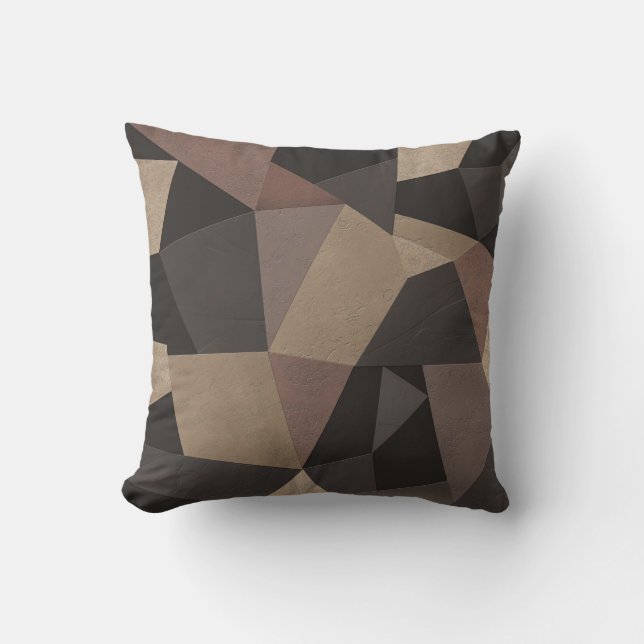 Polygonal triangles geometrical print brown colour cushion (Front)