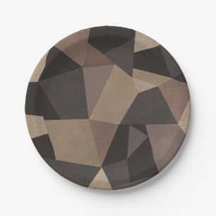 Polygonal triangles geometrical print brown colour paper plate